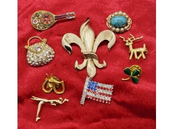 Great Lot Of 9 Assorted Vintage Pins And Brooches