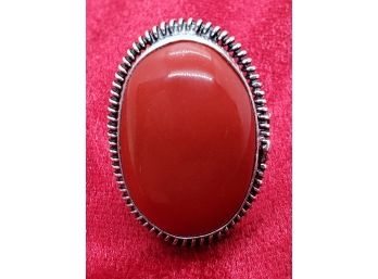 Size 8 Sterling Silver Plate With Lovely Red Coral Measuring 1' X 11/16'