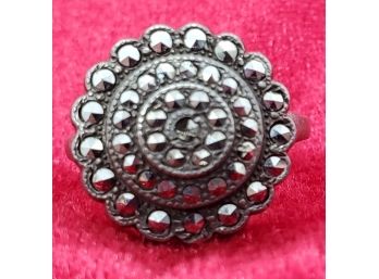 Vintage Size 7 Sterling Silver Victorian Ring With Marcasite Stones ~ Marked C & O Inside Triangles?