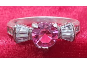 Size 9 Sterling Silver With A Beautiful Faux Pink Stone With CZ's