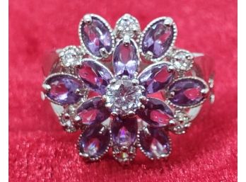 Gorgeous Size 7 Sterling Silver With Faux Amethyst And CZ