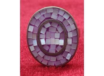 Size 6 1/2 Sterling Silver Mosaic Ring With Mother Of Pearl Weighing 6.53 Grams