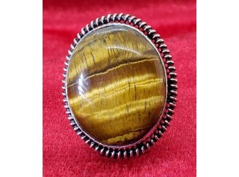 Size 9 Sterling Silver Plate With Large Tiger Eye ~ 7/8' X 3/4'