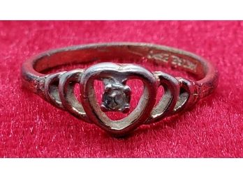 Size 5 ~ 14KT Gold Plated Heart Ring With A Lovely Rhinestone In The Middle Of The Heart