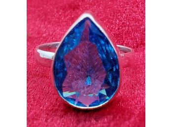Size 7 Sterling Silver Plate With A Teardrop Faux Blue Topaz