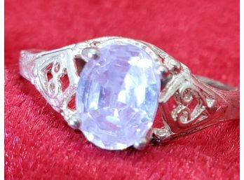 Size 8 Sterling Silver Ring With A Pink Rhinestone