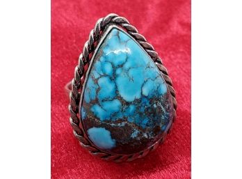 Size 7 Sterling Silver Plate With A Huge Natural Turquoise Measuring 1' X 3/4'