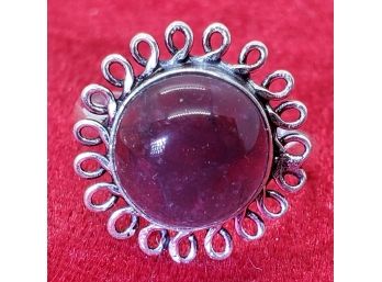 Size 8 Sterling Silver Plate With Large Round Natural Amethyst