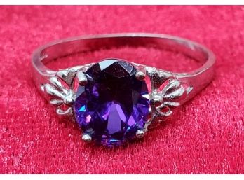 Vintage Size 8 1/2 Sterling Silver Ring With A Beautiful Purple Iolite Stone