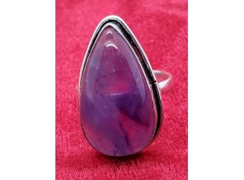 Size 9 Sterling Silver Plate With Large Teardrop Natural Amethyst