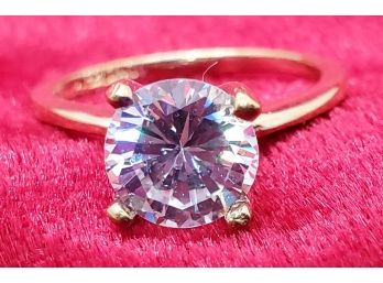 Size 6 Sterling Silver Engagement Ring With Gold Overlay And A Beautiful CZ