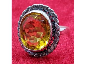 Size 8 Sterling Silver Plate With A Large 1/2' Faux Citrine Stone