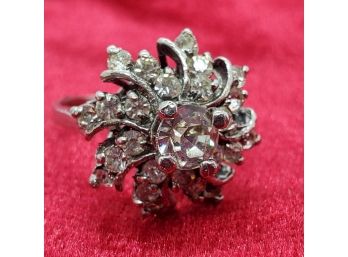 Size 9 Sterling Silver Ring With An Impressive Grouping Of Rhinestones