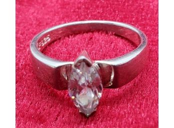 Stunning Size 7 Sterling Silver Ring With A Marquise Cut CZ