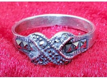 Size 8 Sterling Silver Ring With Marcasite