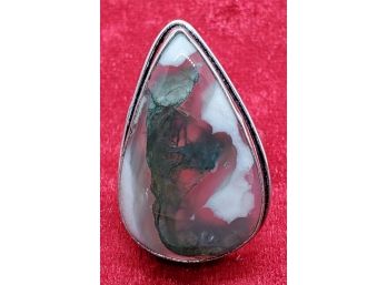 Size 8 Sterling Silver Plate With A Large Natural Moss Agate ~ 1 1/4'