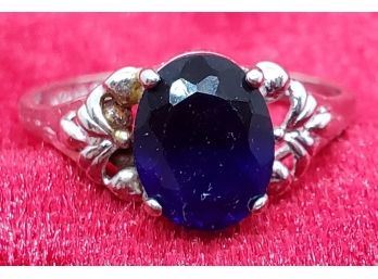 Size 7 1/2 Sterling Silver Ring With A Faux Sapphire