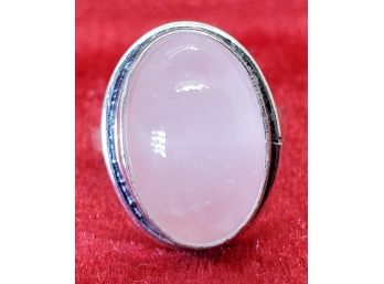 Size 9 Sterling Silver Plate With A Large Rose Quartz ~ 3/4' X 1/2'