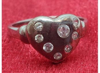Size 5 Sterling Silver Ring With A Heart And CZ's