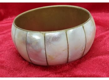 Vintage Brass Bangle Bracelet With Mother Of Pearl All The Way Around