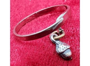 Adjustable Sterling Silver Ring With A Dangling Acorn
