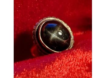 Stunning Size 5 Sterling Silver Ring With A Large Black Star Diopside ~ 1/2' X 3/8'