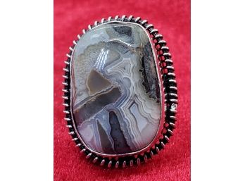 Size 6 Sterling Silver Plate With A Large Natural Crazy Lace Agate ~ 1'