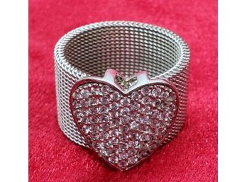 Size 9 1/2 Sterling Silver Heavy Plyable Ring With Beautiful Rhinestones ~ 10.17 Grams