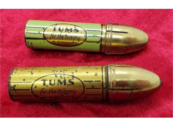 2 Rare 1940's TUMS For The Tummy Advertising Tin Flashlights