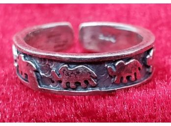 Adjustable Size 3-5 Sterling Silver Ring With Elephants