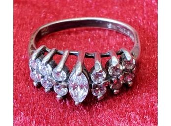 Vintage Size 6 1/2 Sterling Silver Designer Ring With Beautiful CZ's