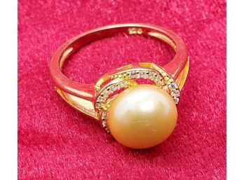 Size 7 Gold Plated Over Sterling Silver With A Faux Pearl