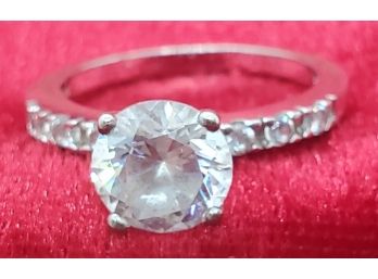 Size 7 Sterling Silver Engagement Ring With CZ's