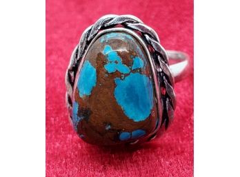 Size 7 Sterling Silver Plate With A Very Nice Natural Turquoise
