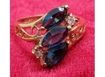 Size 8 14KT Gold Plated Ring With 3 Beautiful Faux Sapphires