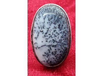 Size 6 Sterling Silver Plate With Wonderful Dendrite Opal Measuring 1' X 5/8'