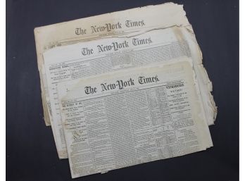 Antique Lot Of Three New York Times Newspapers July 8, 1863, July 30, 1866 & August 27, 1866