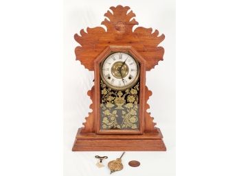 Vintage Clock By The E. Ingraham Clock Co Of Bristol CT Ornate Wood Mantel Clock