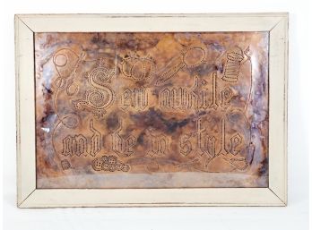 Vintage Punched Copper Handmade Sewing Sentiment Sign Framed