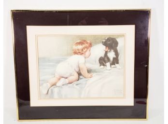 Vintage Bessie Pease Gutmann Framed Print - Who's Sleepy - Cute Baby & Dog