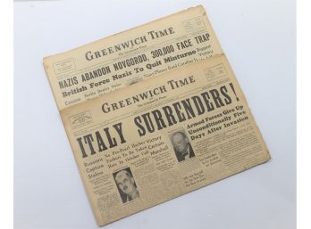 Vintage Pair Of Newspapers From The Greenwich Times - September 8, 1943 & January 20, 1944