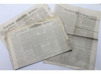 Antique Lot Of The New York Tribune Newspapers - September 17, 1863, September 24, 1868 & August 15, 1866