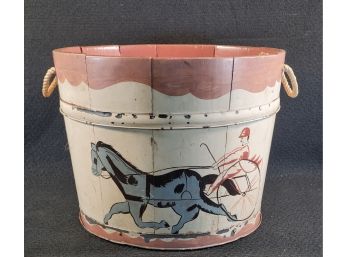 Vintage Mid Century Signed Helen Hume Folk Art Hand Painted Wood Bucket