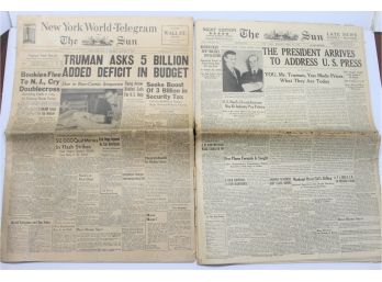 Vintage Pair Of The Sun Newspapers Monday, April 21, 1947 & Monday, January 9, 1950