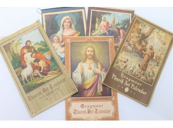 Religious Lot With Five Church Calendars - 1944, 1946, 1947, 1949 & 1951