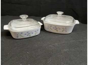Pair Of Corningware Blue Dusk Casserole Dishes With Lids