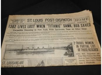 1912 St. Louis Post TITANIC SINKING Newspaper