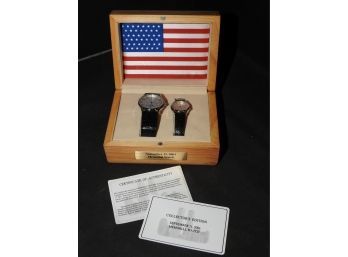 Sept 11th 911 Memorial Watches With COA In Wooden Flagged Box