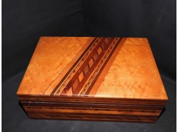 Old Handsome Inlaid Wooden Box With Old Contents