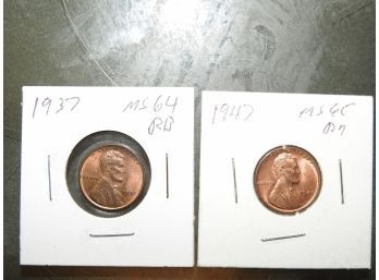 1937 And 1947 Lincoln Pennies MS 64